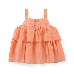 Babyhug Sleeveless Swiss Dot Woven Top With Bow & Frill Detailing - Peach