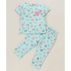 Babyhug 100% Cotton Half Sleeves Night Suit Heart Patch - Blue