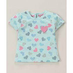 Babyhug 100% Cotton Half Sleeves Night Suit Heart Patch - Blue