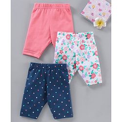 Babyhug Three Fourth Lycra Knit Striped & Heart Print Baby Leggings Pack of 3 - Multicolour