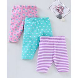 Babyhug Three Fourth Lycra Knit Flower Print Baby Leggings Pack Of 3 - Multicolour