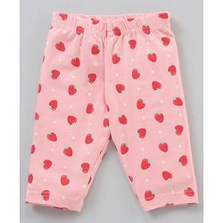 Babyhug Cotton Knit Three Fourth Length Leggings Solid & Strawberry Printed Pack Of 3 - Multicolour