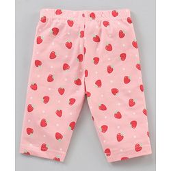 Babyhug Cotton Knit Three Fourth Length Leggings Solid & Strawberry Printed Pack Of 3 - Multicolour
