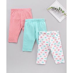 Babyhug Cotton Knit Three Fourth Length Leggings Polka Dots And Solid- Multicolour