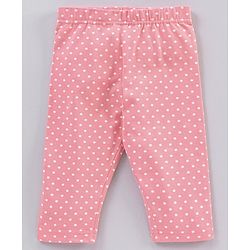 Babyhug Cotton Knit Three Fourth Length Leggings Polka Dots And Solid Pack of 3 - Pink Light Blue & White
