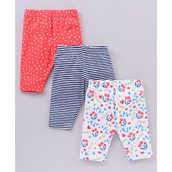 Babyhug Cotton Knit Three Fourth Length Leggings Multi Print Pack of 3 - Multicolour