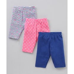 Babyhug Cotton Knit Three Fourth Length Leggings Solid & Multi Print Pack of 3 - Multicolour
