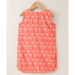 Babyhug Sleeveless Printed Kurti & Skirt Set With Dupatta- Peach