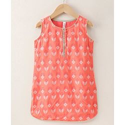 Babyhug Sleeveless Printed Kurti & Skirt Set With Dupatta- Peach