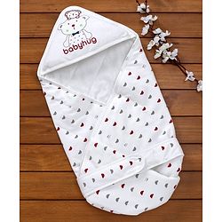 Babyhug Hooded Wrapper Bear Print - Red & White