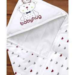 Babyhug Hooded Wrapper Bear Print - Red & White