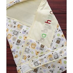 Babyhug Hooded Wrapper Animal Print - Yellow