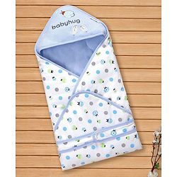 Babyhug Hooded Wrapper Ladybug Print - Blue & White