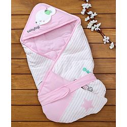 Babyhug Hooded Wrapper Striped - Pink - L 80 x B 80 cm Multi Color
