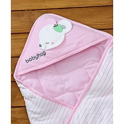 Babyhug Hooded Wrapper Striped - Pink - L 80 x B 80 cm Multi Color