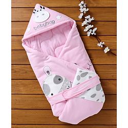 Babyhug Hooded Wrapper Cow Applique - Pink - L 80 x B 80 cm Multi Color