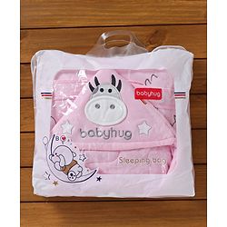 Babyhug Hooded Wrapper Cow Applique - Pink - L 80 x B 80 cm Multi Color
