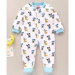 Babyhug Full Sleeves Sleepsuit Mickey Mouse & Donald Duck Print - Blue