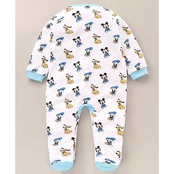 Babyhug Full Sleeves Sleepsuit Mickey Mouse & Donald Duck Print - Blue