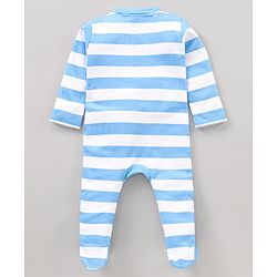 Babyhug Full Sleeves Sleepsuit Mickey Mouse & Stripe Print - Blue