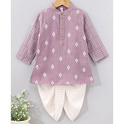Babyhug Cotton Woven Full Sleeves Kurta & Dhoti Set Ethnic Print - Purple