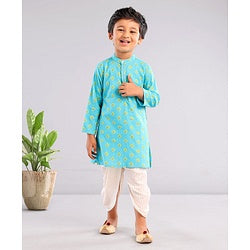 Babyhug Full Sleeves Printed Kurta & Dhoti Set - Blue