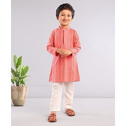 Babyhug Full Sleeves Kurta and Pyjama Set Ethnic Print - Coral