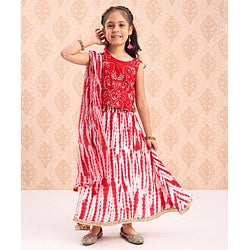 Babyhug Sleeveless Embroidery Choli & Tie Dye Lehenga With Dupatta - Red