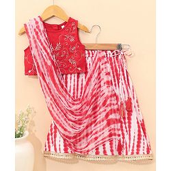 Babyhug Sleeveless Embroidery Choli & Tie Dye Lehenga With Dupatta - Red