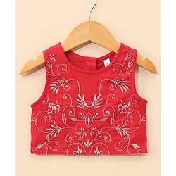 Babyhug Sleeveless Embroidery Choli & Tie Dye Lehenga With Dupatta - Red