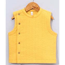 Babyhug Woven Full Sleeves Kurta Pyjama Set with Solid Waistcoat - Aqua Yellow