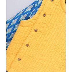 Babyhug Woven Full Sleeves Kurta Pyjama Set with Solid Waistcoat - Aqua Yellow