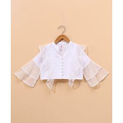 Babyhug Three Fourth Sleeves Top & Skirt Set Floral Embroidery- Mint