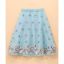 Babyhug Three Fourth Sleeves Top & Skirt Set Floral Embroidery- Mint