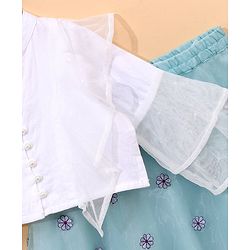 Babyhug Three Fourth Sleeves Top & Skirt Set Floral Embroidery- Mint