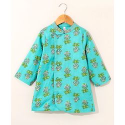 Babyhug Full Sleeves Cotton Kurta & Dhoti Set Printed- Mint