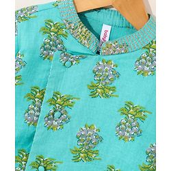 Babyhug Full Sleeves Cotton Kurta & Dhoti Set Printed- Mint