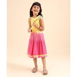 Babyhug Sleeveless Solid Colour Ethnic Dress - Yellow Pink