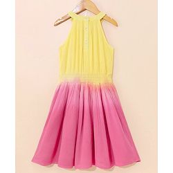 Babyhug Sleeveless Solid Colour Ethnic Dress - Yellow Pink