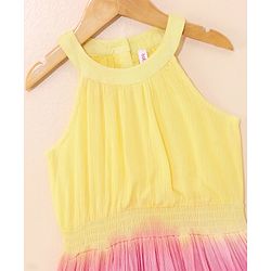 Babyhug Sleeveless Solid Colour Ethnic Dress - Yellow Pink