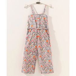 Babyhug Woven Sleeveless Floral Printed Ethnic Jumpsuit - Orange
