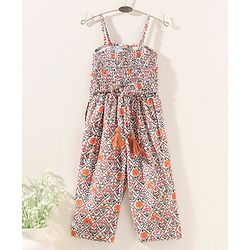 Babyhug Woven Sleeveless Floral Printed Ethnic Jumpsuit - Orange