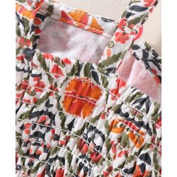 Babyhug Woven Sleeveless Floral Printed Ethnic Jumpsuit - Orange