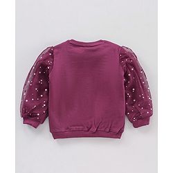 Babyhug Full Sleeves Cotton Knit Sweatshirt With Sequin & Mesh Detailing- Maroon