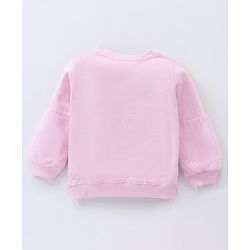 Babyhug Full Sleeves Cotton Knit Sweatshirt With Fur Embroidery & Mesh Detailing at Sleeves - Pink