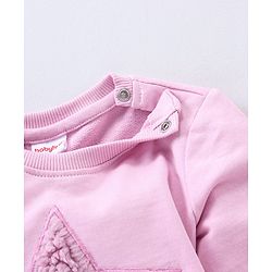 Babyhug Full Sleeves Cotton Knit Sweatshirt With Fur Embroidery & Mesh Detailing at Sleeves - Pink