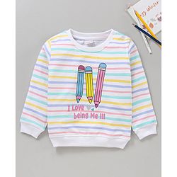 Babyhug Cotton Knit Full Sleeves Striped & Text Printed Sweatshirt - White