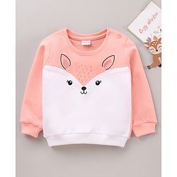 Babyhug 100% Cotton Full Sleeves Sweatshirt with Embroidery - White Peach