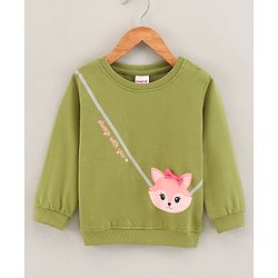 Babyhug Full Sleeves Knit Sweatshirt With Graphic & Bow Detailing- Green