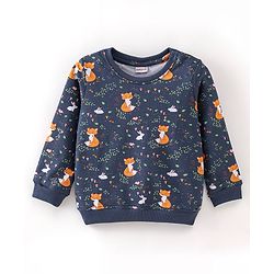 Babyhug 100% Cotton Full Sleeves  Sweatshirt With Jackal Print -Navy Blue